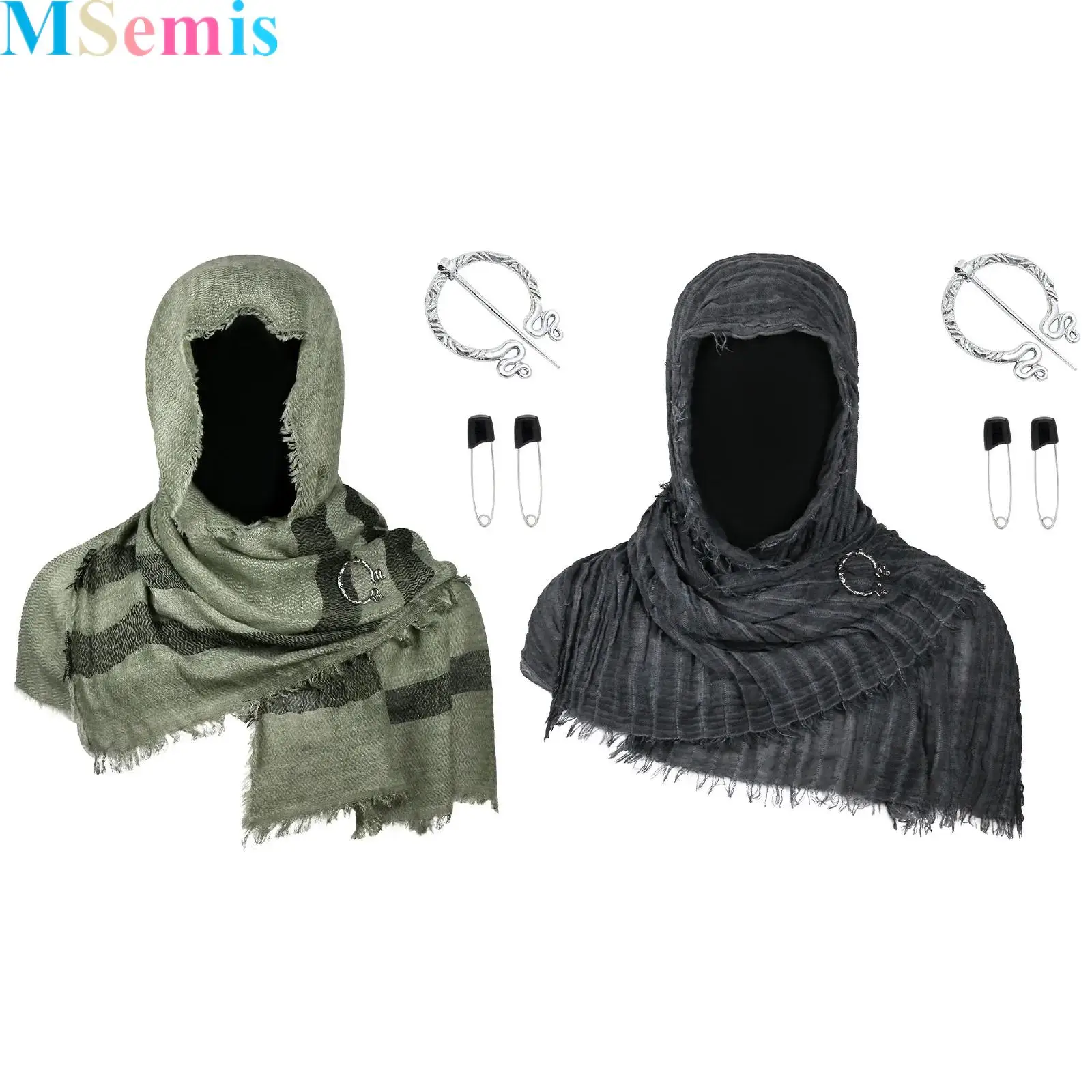 

Adults Medieval Cotton-linen Shawl Scarf Cape Headscarf with Brooch And 1pc Brooch And 2pcs Pins for Halloween Party Cosplay