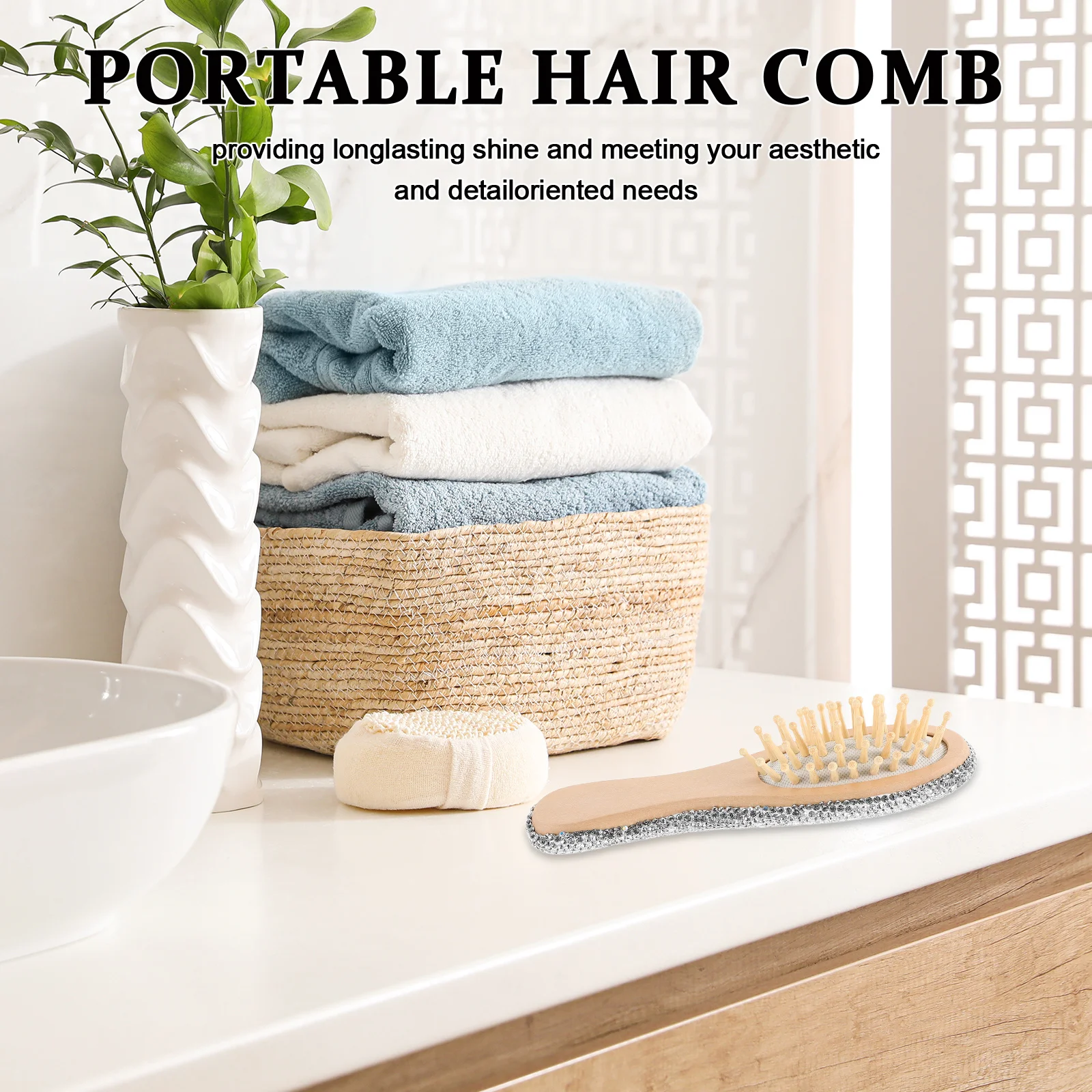 

Rhinestone Crystal Hair Comb Lightweight Portable Wooden Massage For Scalp Care Detangler Travel Hairdressing Bridal