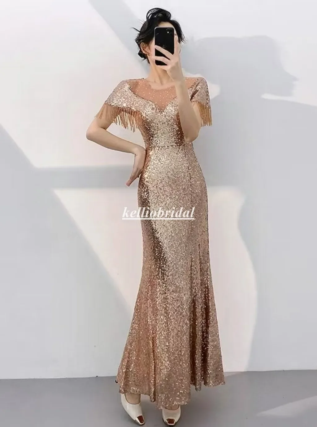 

Customized Mermaid Bridesmaid Dresses With Short Sleeves Sheer Neckline Fashion Bridesmaid Party Gown For Wedding MXY202508