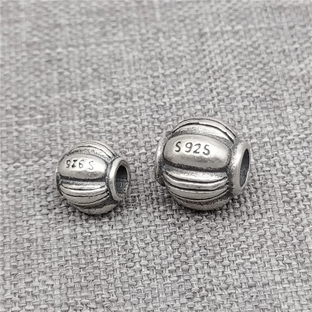 4 Sterling Silver Lantern Shape Beads 925 Silver Corrugated Pumpkin Spacer 6mm 7.5mm