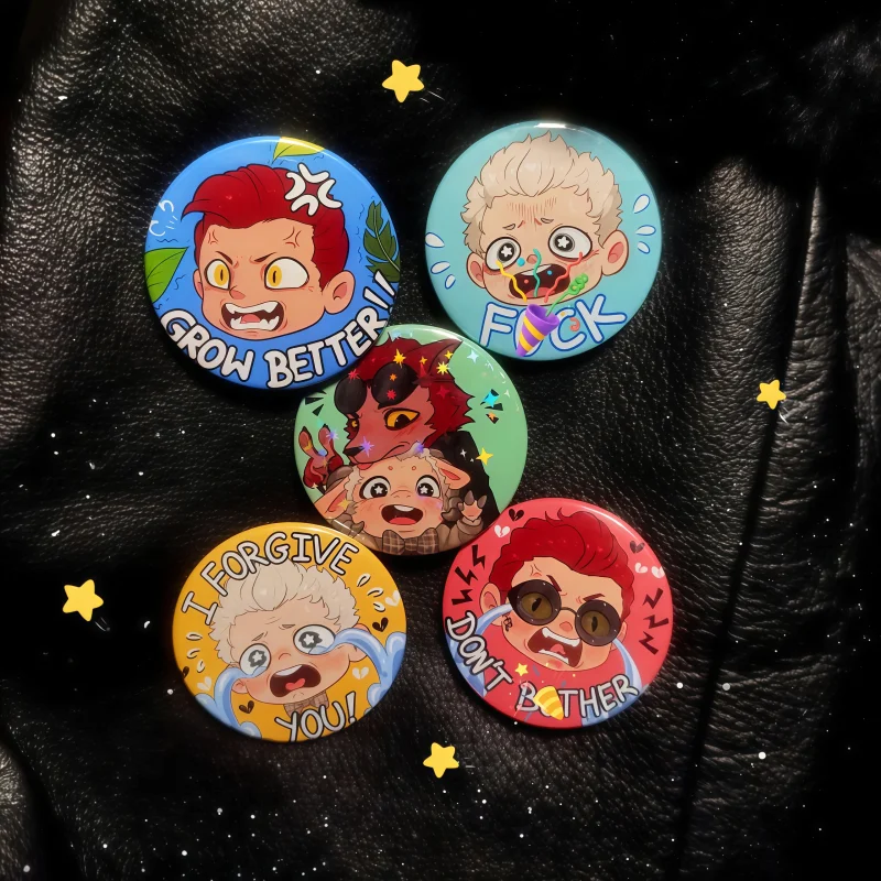 Good OOmens AziraCrow Badge Pin Print Cosplay Accessory Cute Angel Demon Brooch Bag Decor Collectible Gift For Fandom Fans