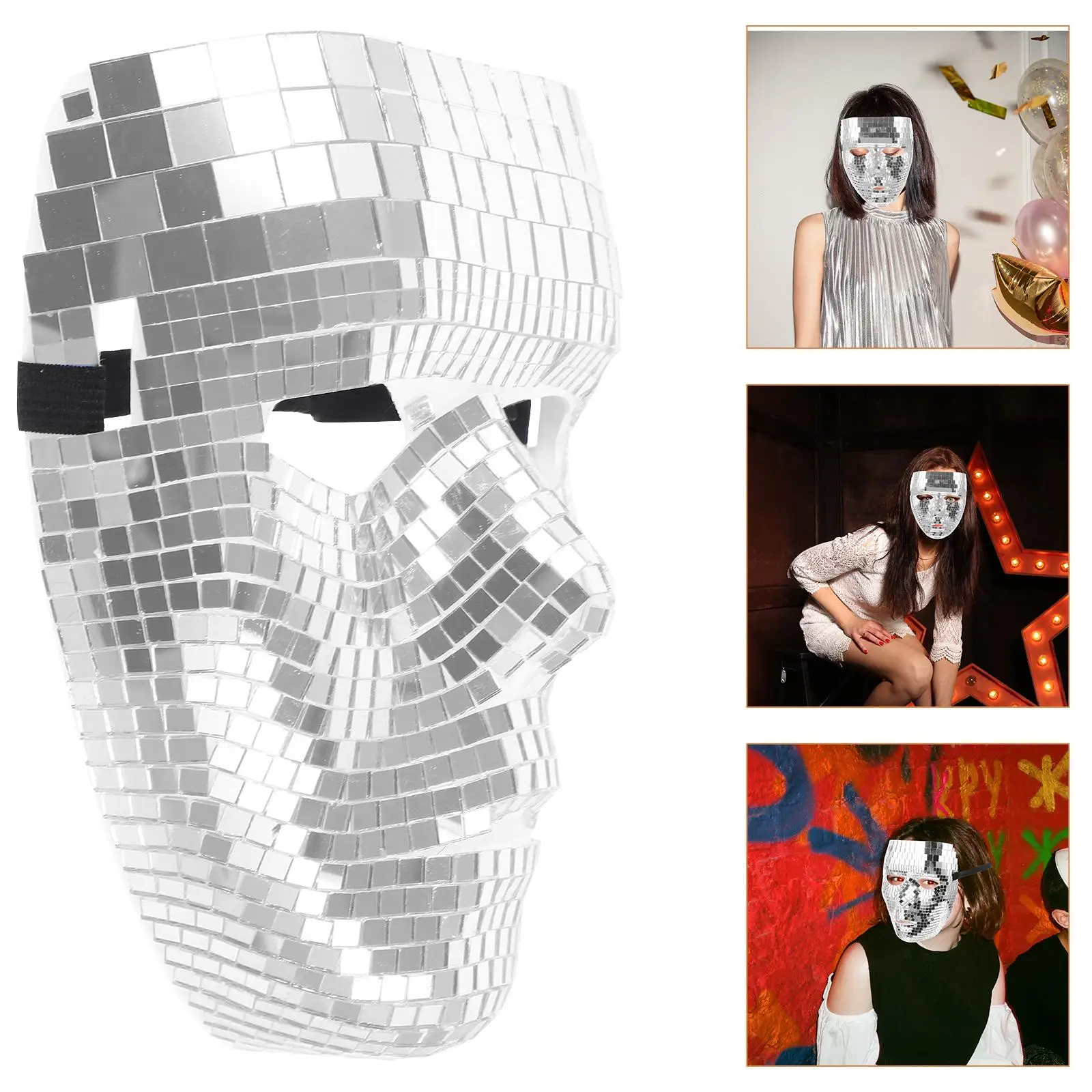 Disco Glitter Mask Silver Masquerade Face Cover Party Carnival Halloween Costume Accessories Reusable Stylish Design