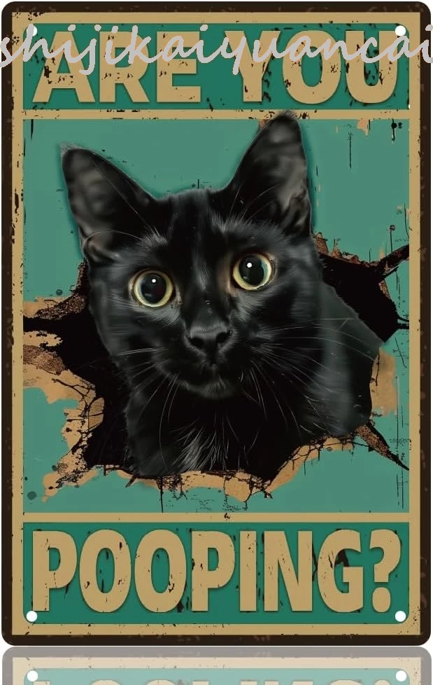 1 pack WEBEEDY Cute Black Cat Tin Signs Vintage Metal Sign, Are Your Pooping, Retro Garage Wall Decor Wall Art Decoration for Ba