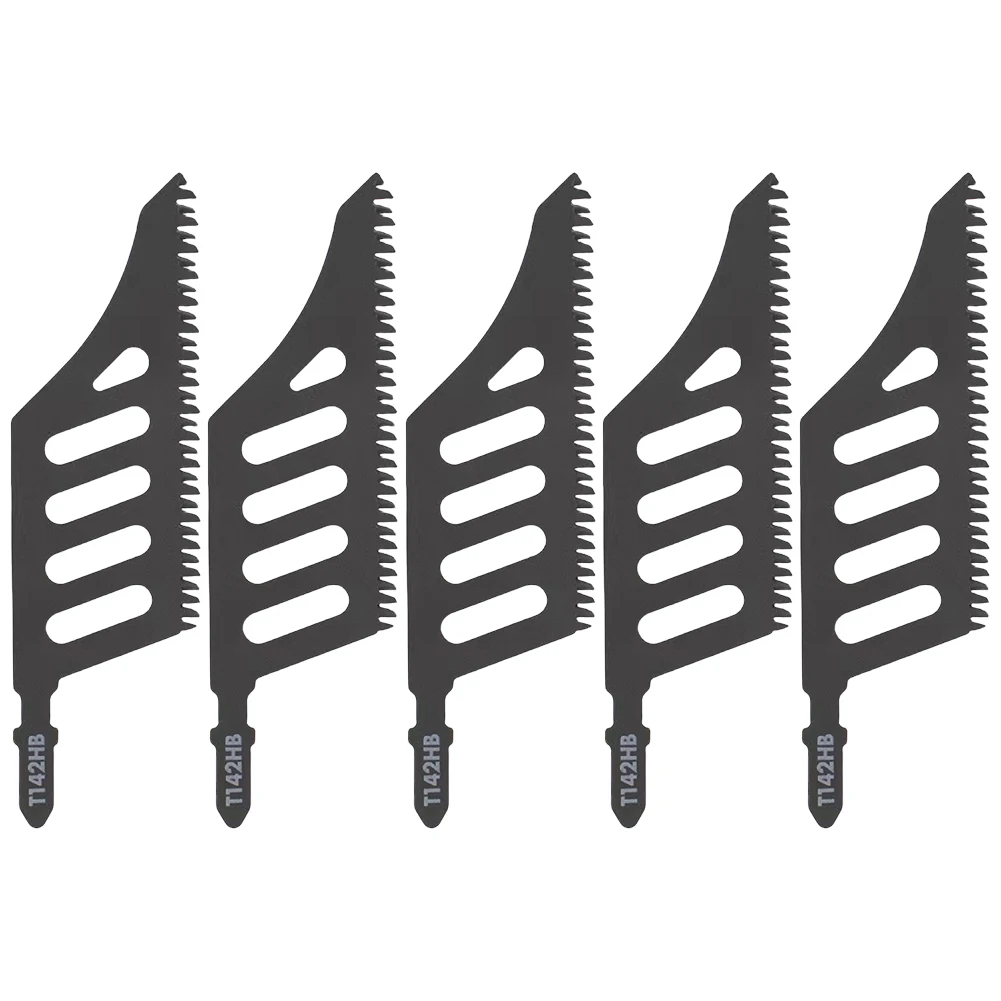 Set di lame per seghetto alternativo in acciaio al carbonio 5 pezzi Lame per seghe a scorrimento curve con codolo a T Taglio di precisione Utensile da taglio per legno Lama per seghetto alternativo