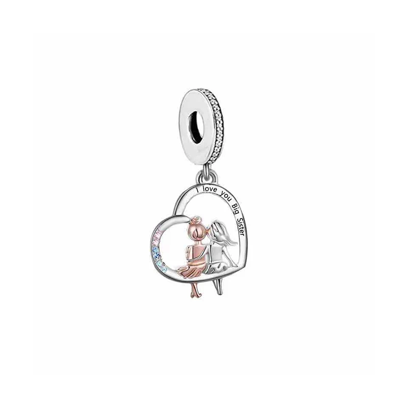 Huoonew Fit Original Pan Charm Armband, authentisches 925er Sterlingsilber, Perle „Zwei Schwestern umarmen sich, lieben sich“, für die Herstellung von Berloque – Detail 20