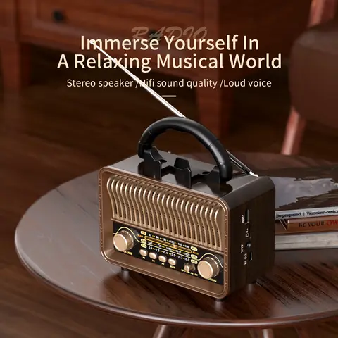 Radio portable rétro sans fil AM/FM/SW — Batterie rechargeable par USB avec antenne, lecture de cartes AUX et TF, idéale pour la maison