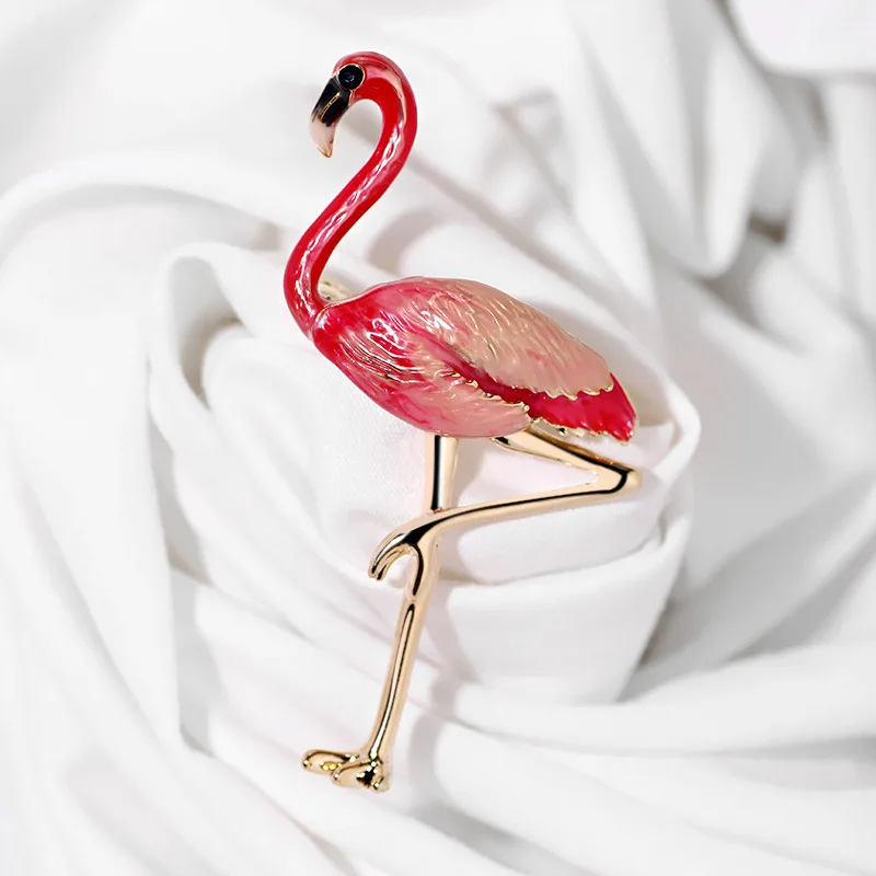 Exotic style oil-drip red flamingo three-dimensional brooch, personalized pin, corsage, women's clothing accessory, in stock