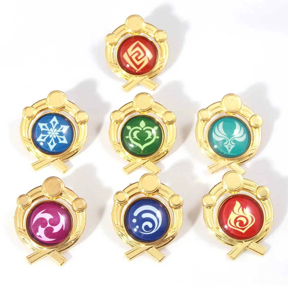 Game Genshin Impact Metal Brooch Pins Primogem Xiao Mask Vision 7 Element God's Eye Weapons Luminous Badge Cosplay Prop Jewelry image 5
