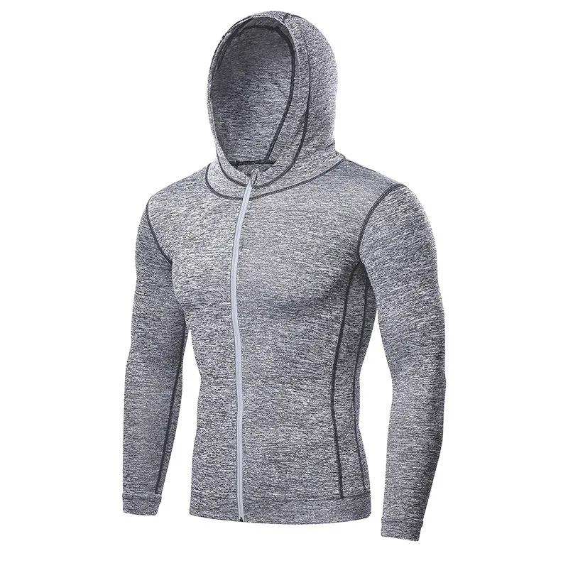 Abbigliamento sportivo attillato da uomo ad asciugatura rapida da corsa con cerniera con cappuccio giacca Fitness traspirante Cardigan