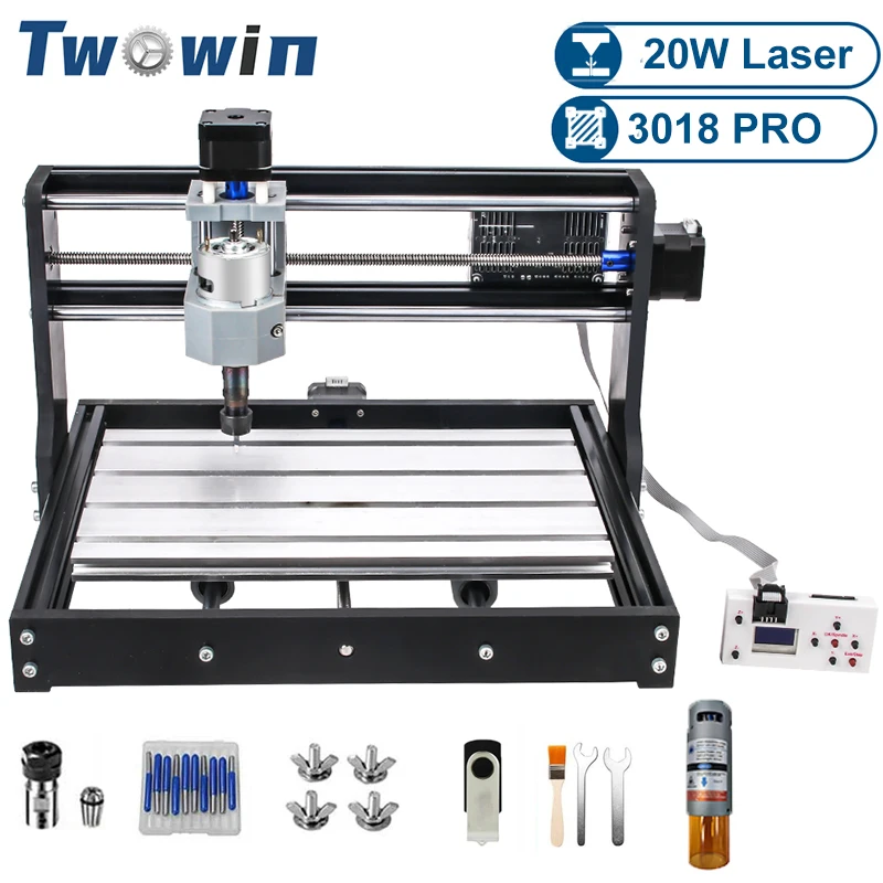 Twowin-cabeça de Gravador a Laser Máquina Cnc 3018 Pro Controle Grbl Faça Você Mesmo Pcb Fresagem de Metal Máquina de Corte Roteador de Madeira Cabeça de Laser 10w 20w