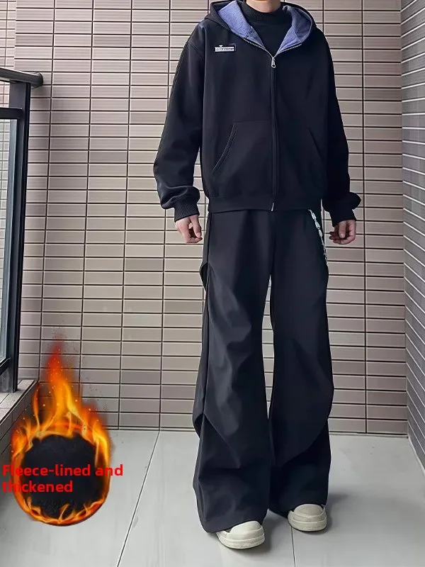 

Bla Bell Bot Men's Trousers Autumn Winter High Street Long Leg Visual Straight Cut Fce Lined Knife Trousers