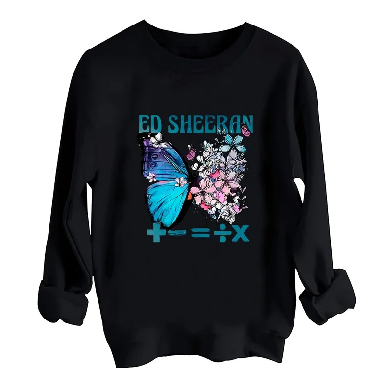 Ed Sheeran Mathematics Tour 2024 Butterfly Sweatshirt Harajuku Round Neck Long Sleeve Oversized Hoodie Fans Gift