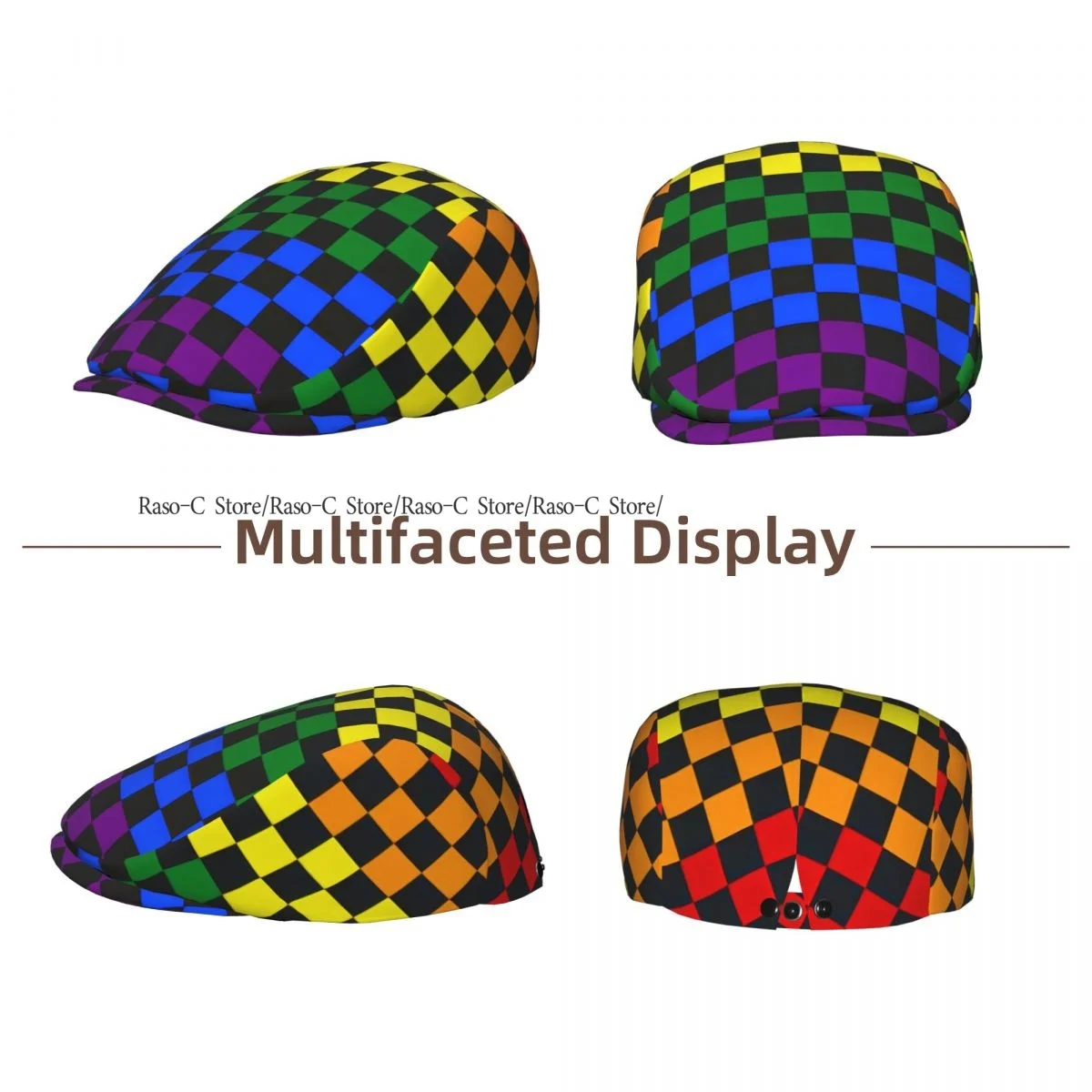 British Gatsby Newsboy Cap For Adults Checked Board Rainbow Chessboard Flat Peaked Cap Autumn Winter Beret Hat