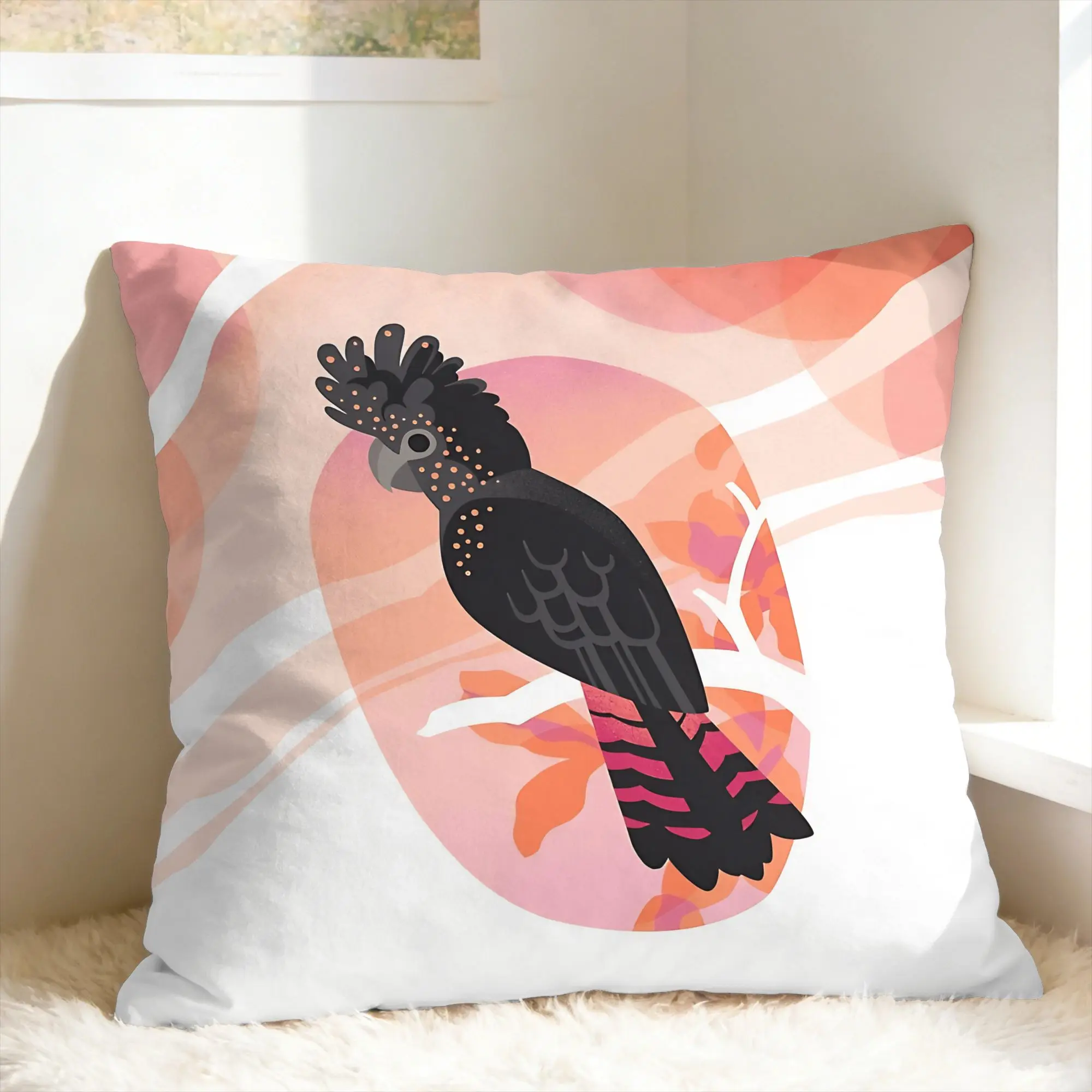 Pillow Case Australian Red-Tailed Black Cockatoo Print  Pillow Cover For Sofa Home Decoration Kawaii Pillowcases