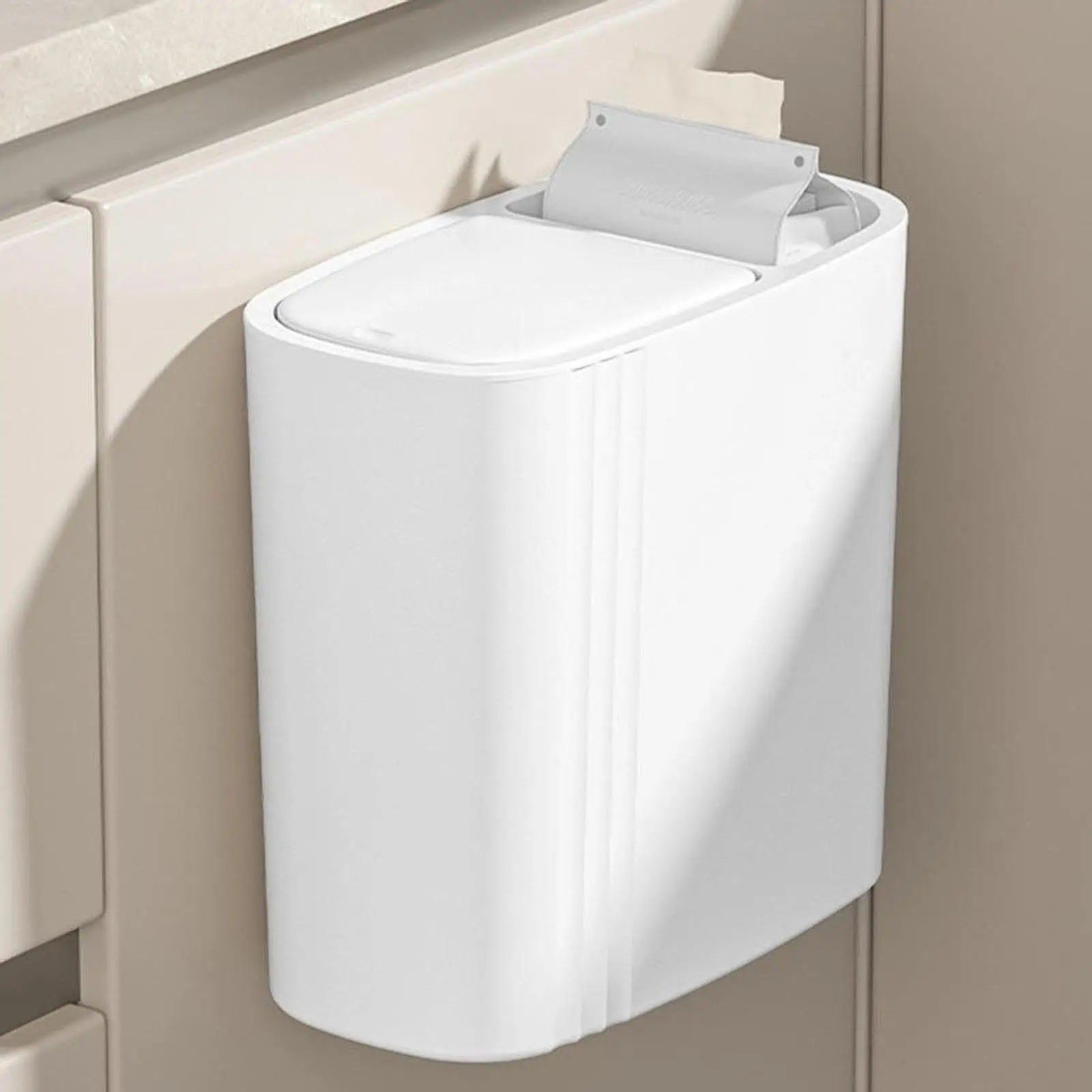 Bathroom Trash Can with Lid Compact Rectangular Bin Small Waste Basket for Bedroom Office Kitchen Crafts Room