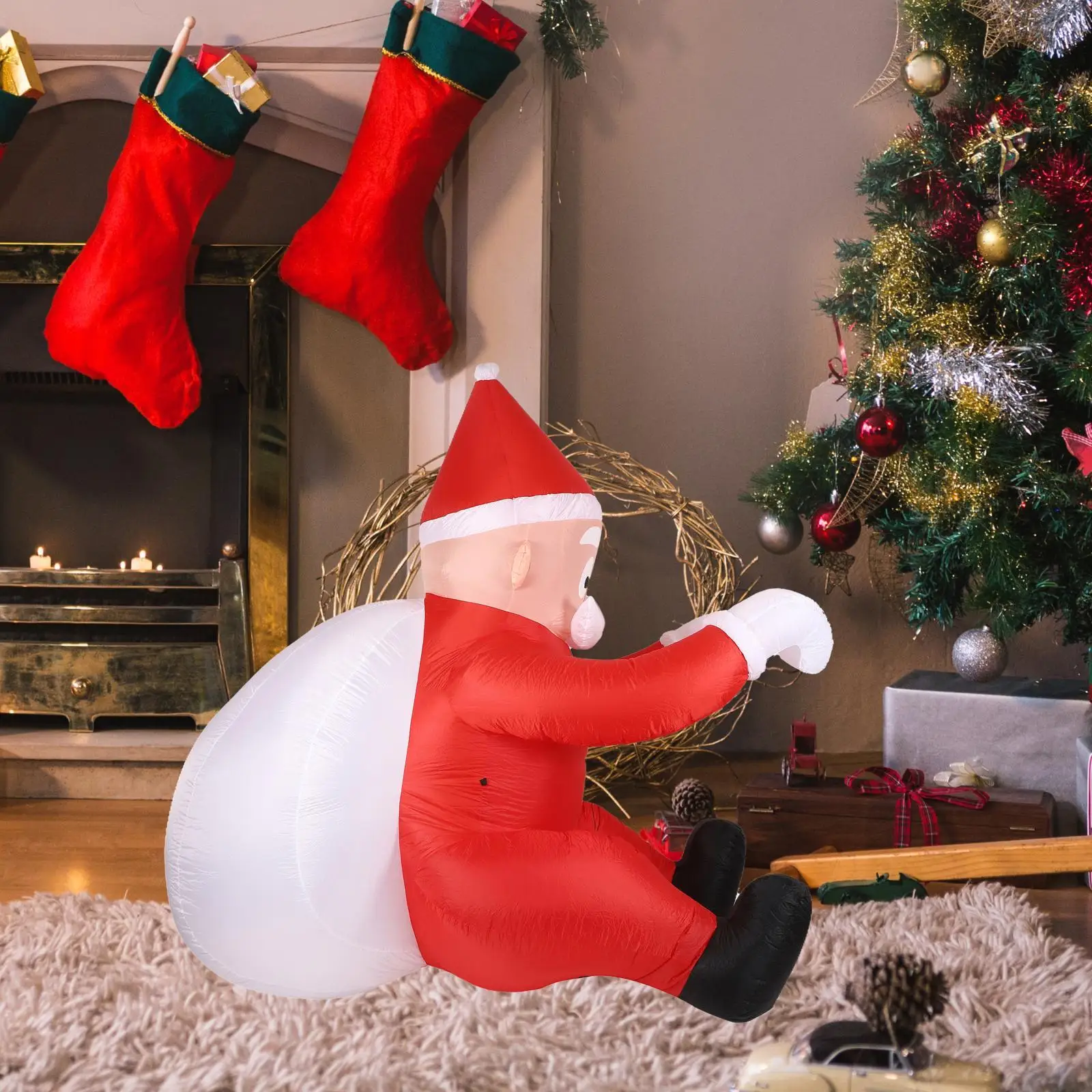 Christmas Inflatable Hanging Santa Claus Decorations for Backyard Lawn Party