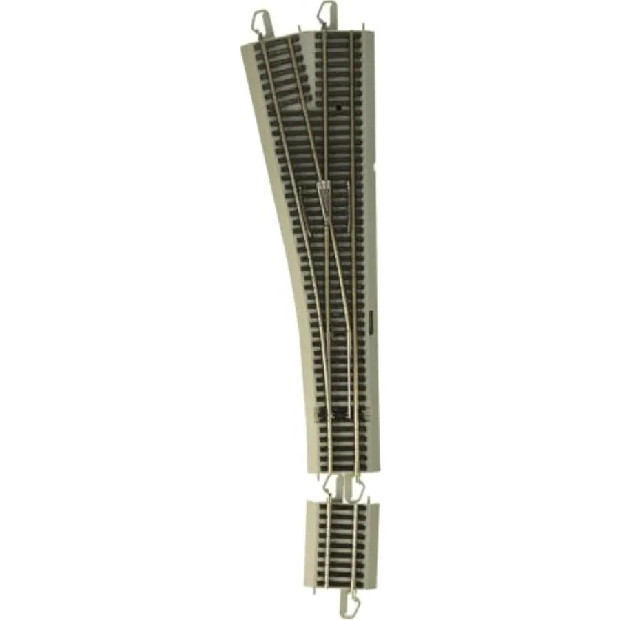 

HO Scale trains turnout for model railroading, nickel silver E-Z Track with grey roadbed, left-hand, DCC equipped, E-Z COMMAND