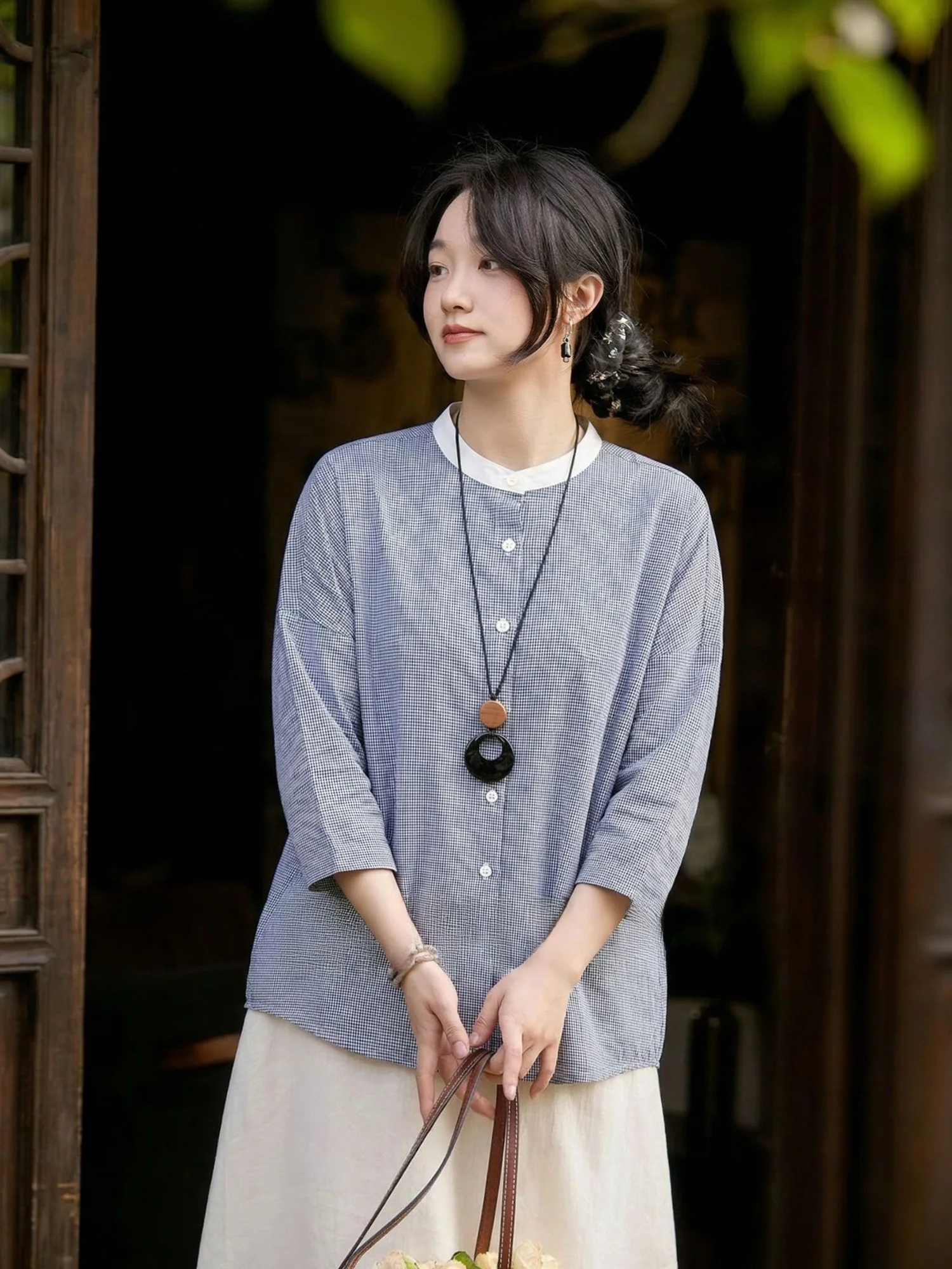 

Elegant Style Loose Fit Polka Dot round Neck Shirt Women Summer Fashion Casual Shirt Seven Sleeve Loose Commuting Top