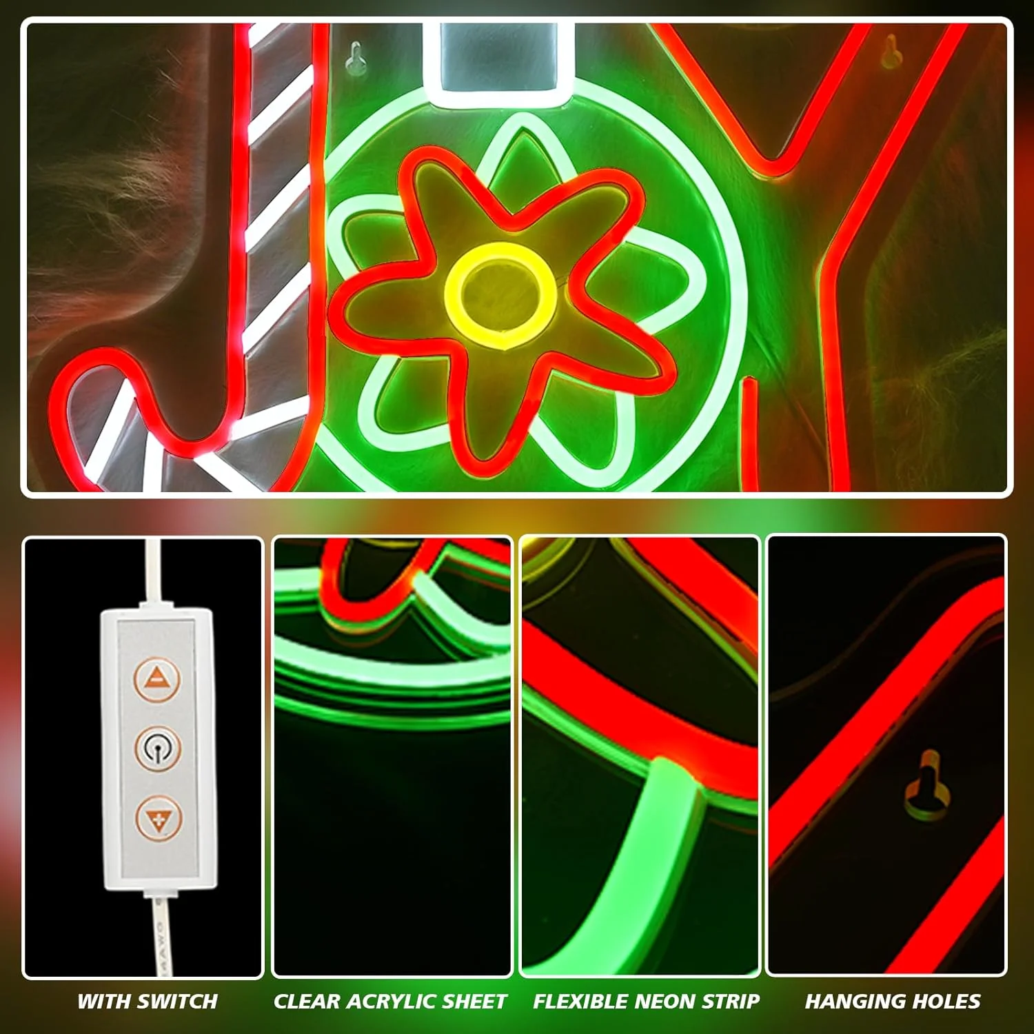 Letrero de neón JOY, letrero de neón de Navidad para decoración de pared Led, luz regulable para fiesta de año nuevo para el hogar, tienda, sala de estar, Bar, Club, logotipo artístico