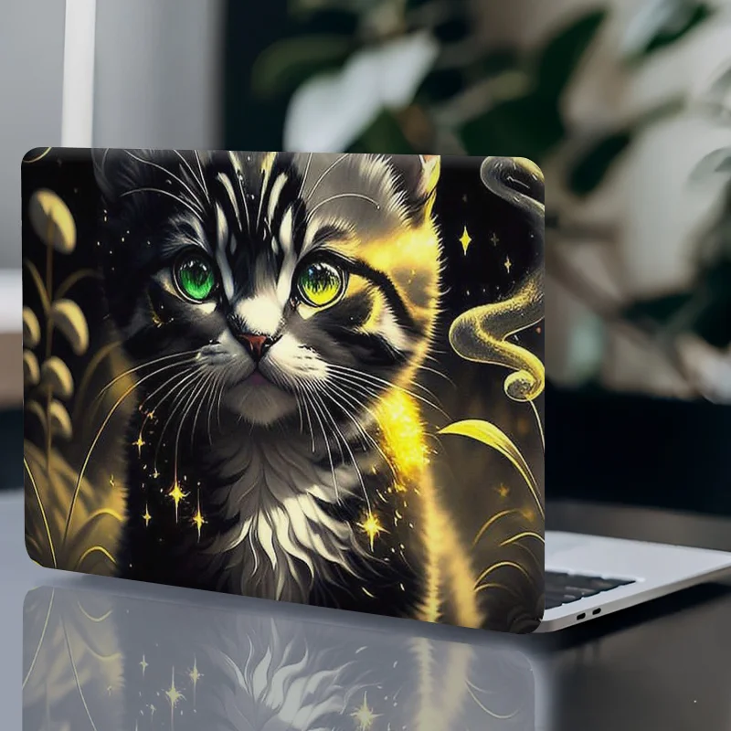 

2PCS Computer Sticker - A cat with green eyes shines under the stars, self-adhesive and long-lasting, easy to install and remove