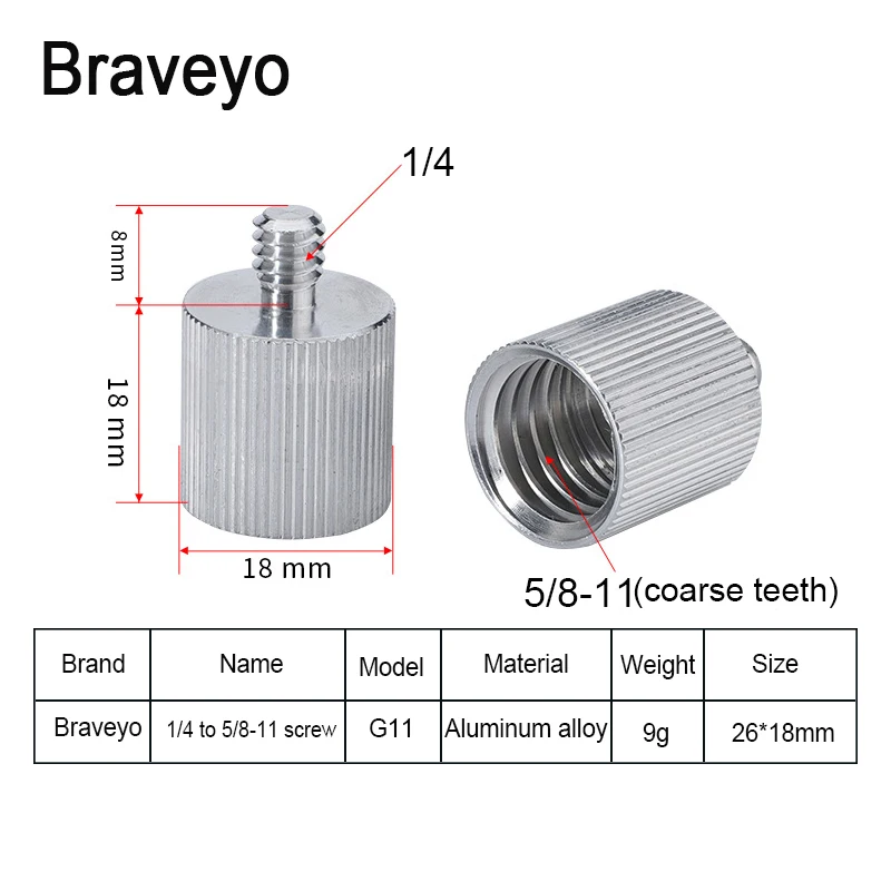 Conversion Screw 5/8-11 to 1/4 Infrared Laser Level Adapter Tripod Thread Adapter Camera Tripod Ballhead Photography Accessories