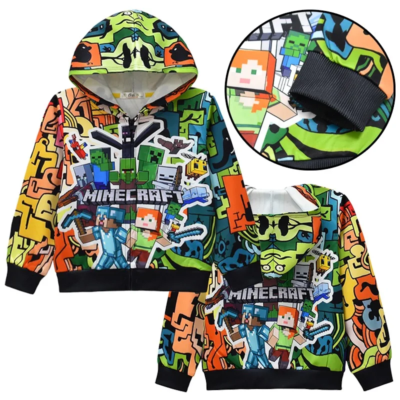 Куртка Minecraft, пальто для детей, осенне-зимние толстовки с капюшоном на молнии, детская модная куртка в стиле аниме, одежда, товары для игр Куртка Minecraft, пальто для детей, осенне-зимние толстовки с капюшоном на молнии, детская модная куртка в стиле аниме, одежда, товары для игр