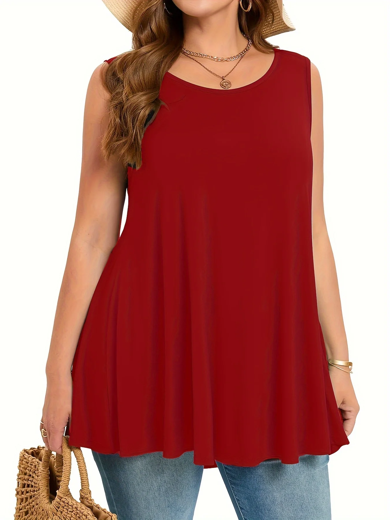 Women's Plus Size Knitted Tops Neck Summer Basic Shirts Red Casual Sport Vest Off Shoulder Tank Top