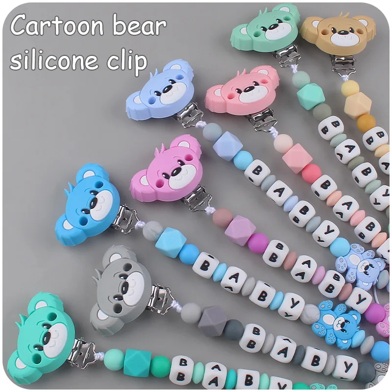 Clip con nome personalizzate fatte a mano per bambini catena per ciuccio con perline in Silicone per cartoni animati per massaggiagengive giocattoli per allattamento catene porta ciuccio per capezzoli