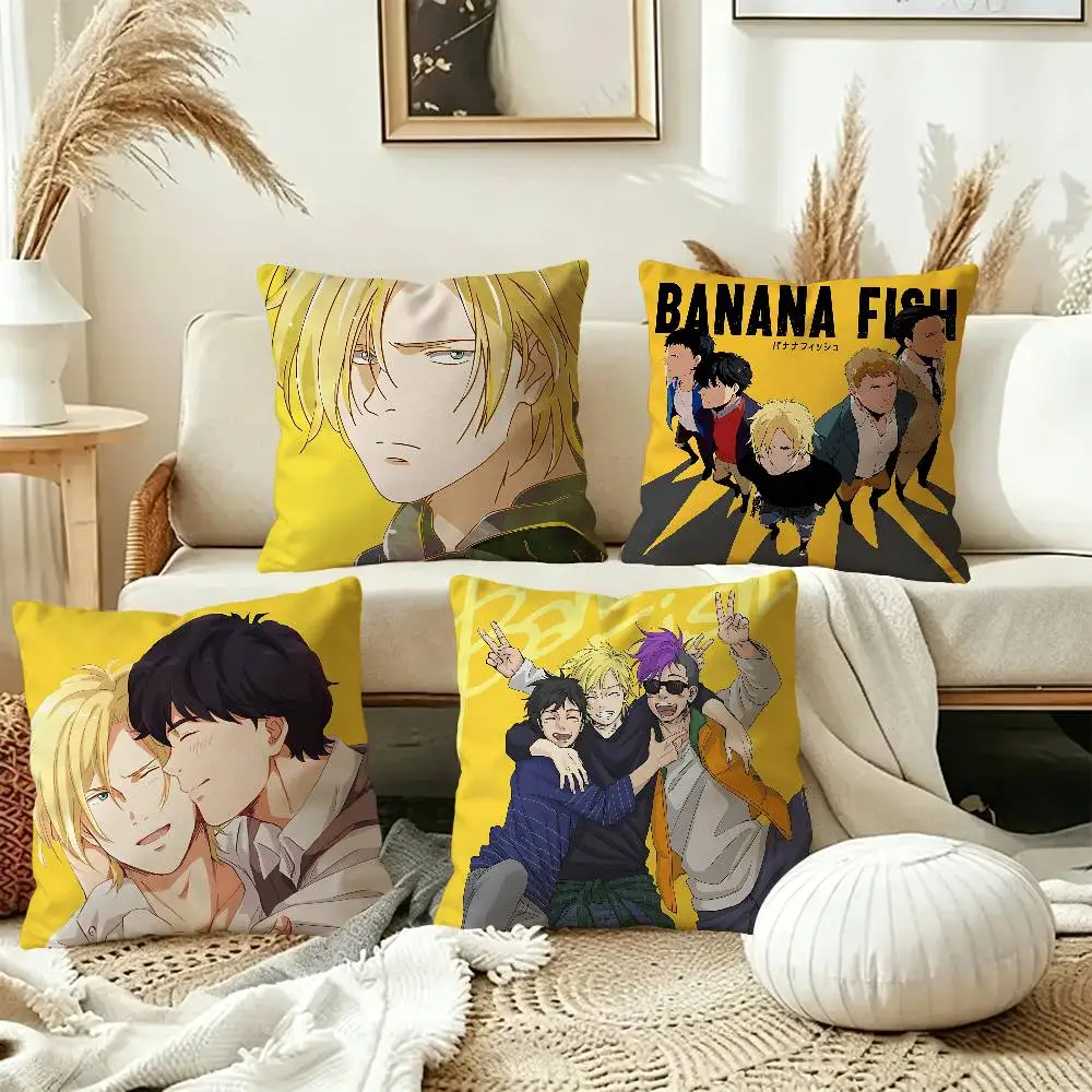 Anime Banana Fish Trio Cushion Cover Car Throw Pillow Case For Sofa Car Christmas Gift 40x40cm 45x45cm