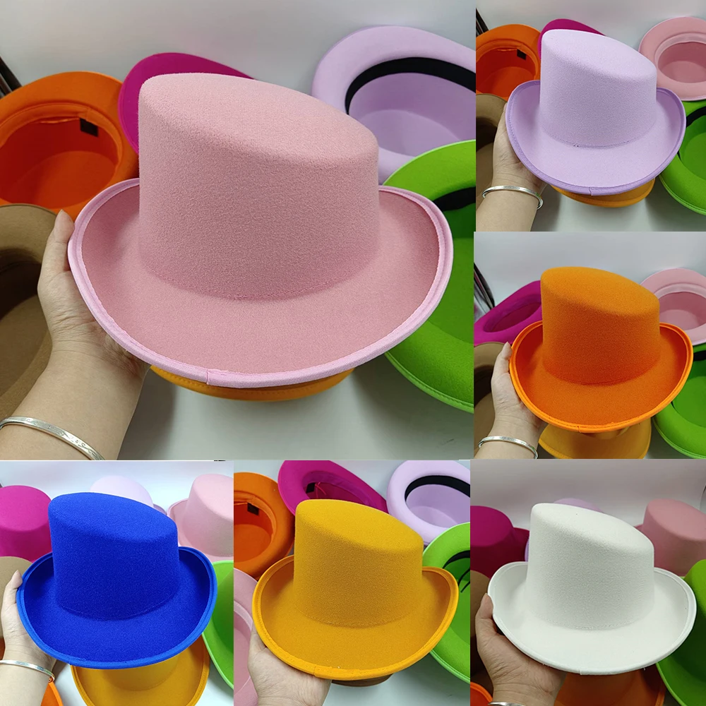 New Colorful Fedora Hat Men's and Women's Beveled Top Hat High Top Gentleman Derby Hat Felt Magic Hat President Hat Party Hat