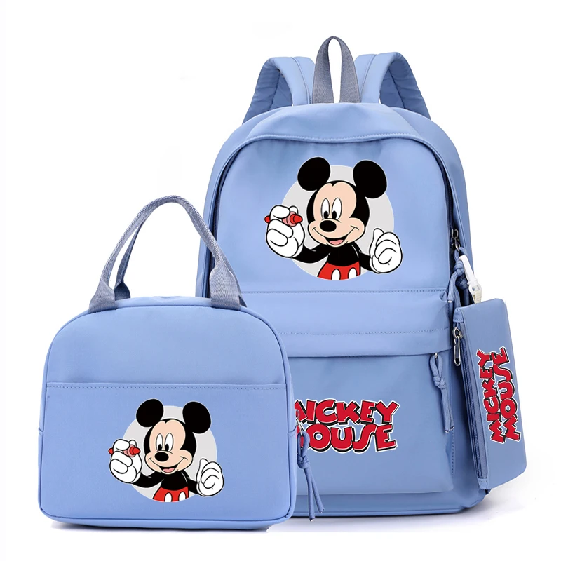 3Pcs/set Disney Mickey Mouse Printed Backpack with Lunch Bag for Teenager Boy Girl Bookbag Schoolbag Comfortable Travel Set