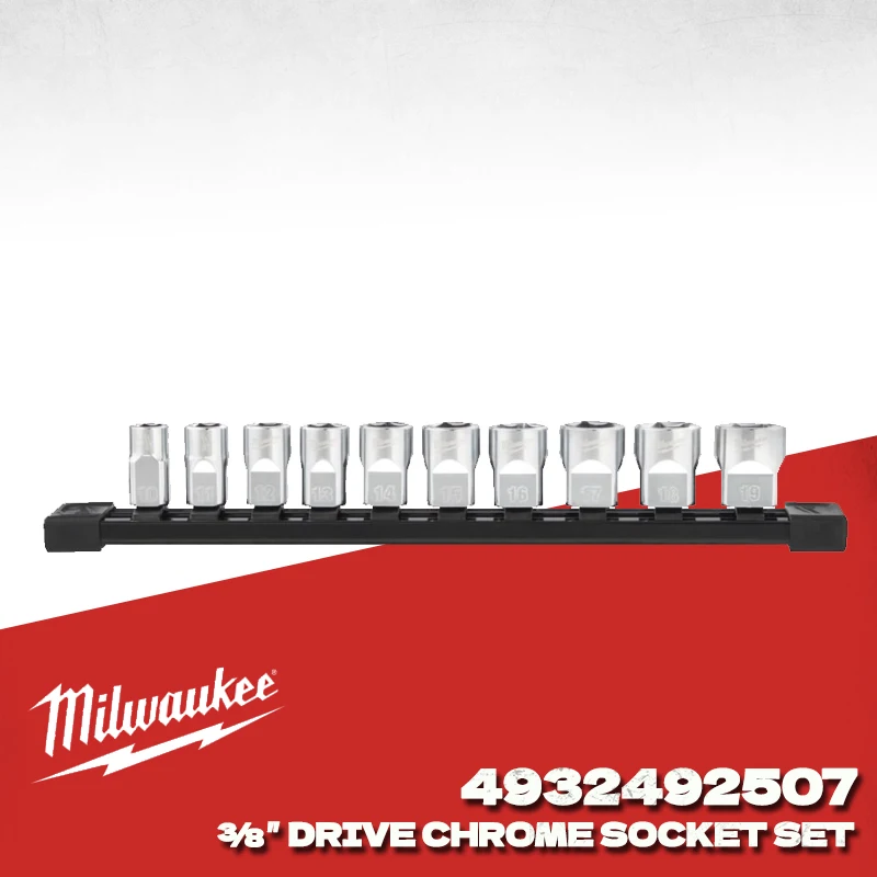 

MILWAUKEE 4932492507, 10 шт., набор хромированных головок с приводом 3/8 дюйма для ударных ключей, метрические головки, аксессуары для электроинструментов 48-22-9503