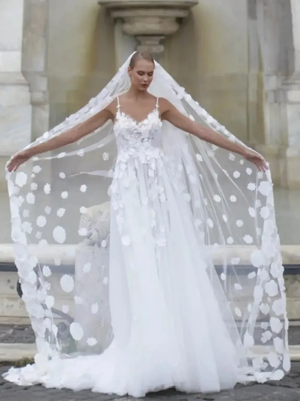 3D Blumen Hochzeitsschleier Brautschleier 1T Eleganter Brautschleier mit Kamm individuell gestaltet