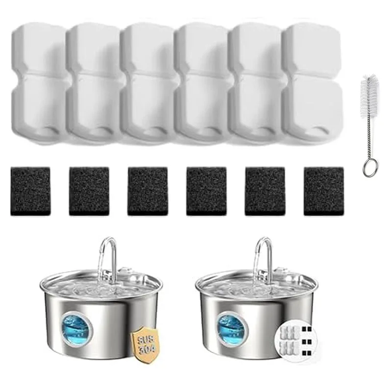 Lot de 6/12 filtres éponge de rechange pour fontaine à eau pour chat, compatibles avec les distributeurs d'eau pour animaux de compagnie en acier inoxydable ATMZIQXR&GIOTOHUN S11