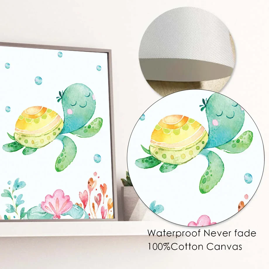 الشمال الملصقات السلاحف قنديل البحر حورية البحر الأميرة حلم الرسم على لوحات القماش الجدارية والمطبوعات جدار صور الاطفال Kawaii غرفة ديكور