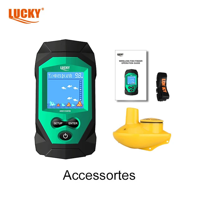 Lucky Fish Finder com sensor transdutor, display icônico colorido, 2in, FL068-W