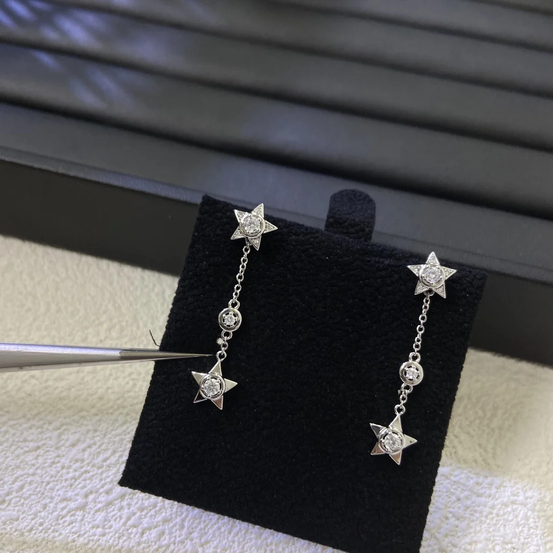 Pure silver s925 fashionable French charm light luxury star earrings for office ladies accessories