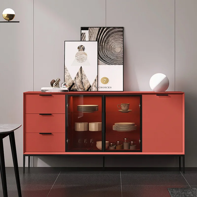 خزانة طعام إيطالية بسيطة، طلاء خبز، مصباح مستشعر من الخشب الصلب، تخزين الشاي