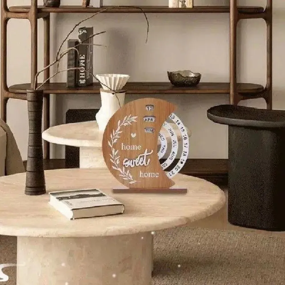 Aesthetic Wooden Perpetual Calendar Reusable Moon Manual Rotating Desk Calendar Ferris Wheel Home Decoration