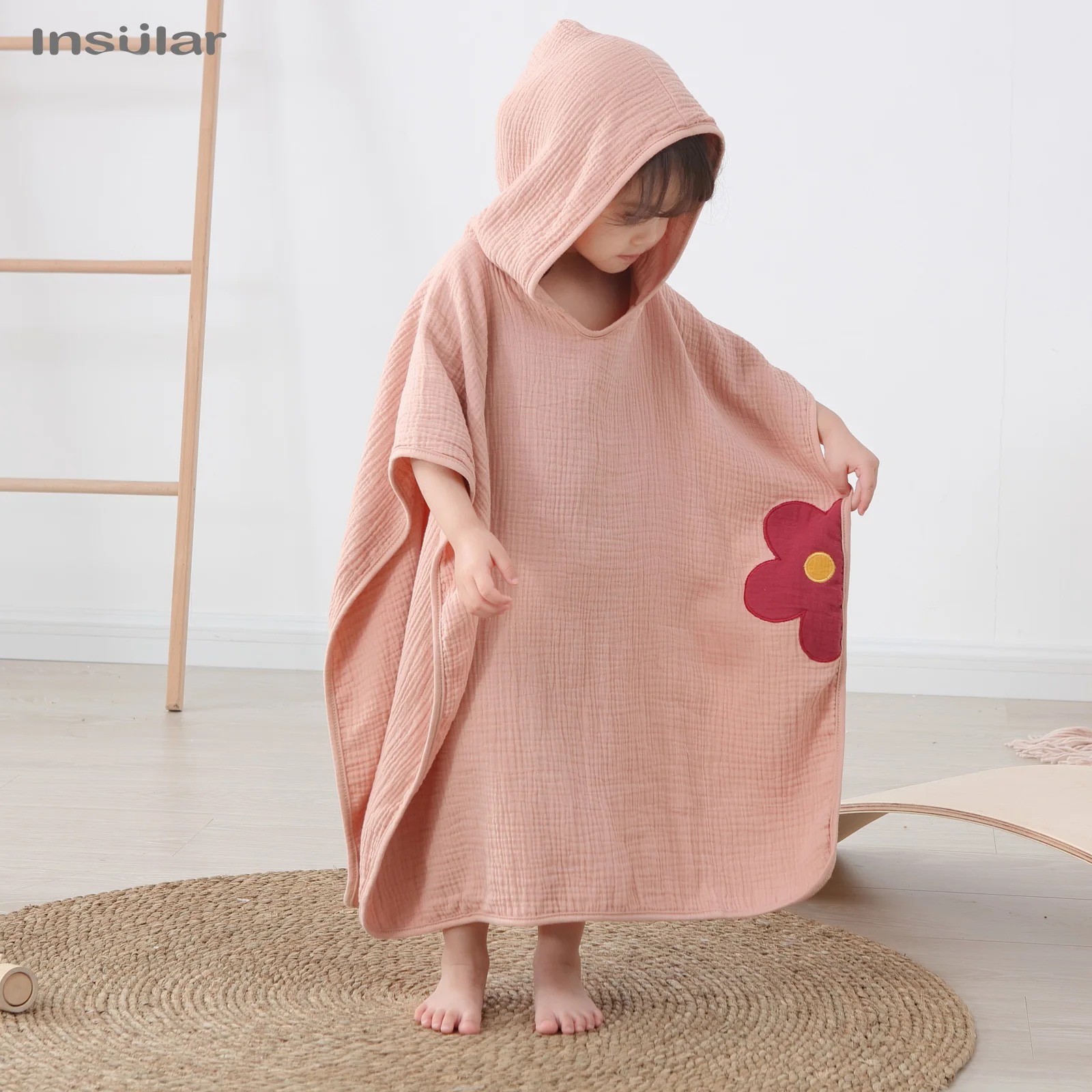 Muslin Baby Hooded Poncho Towel Children\'s Hooded Bath Towel Soft Kids Beach Bathing Stuff Infant Washcloth