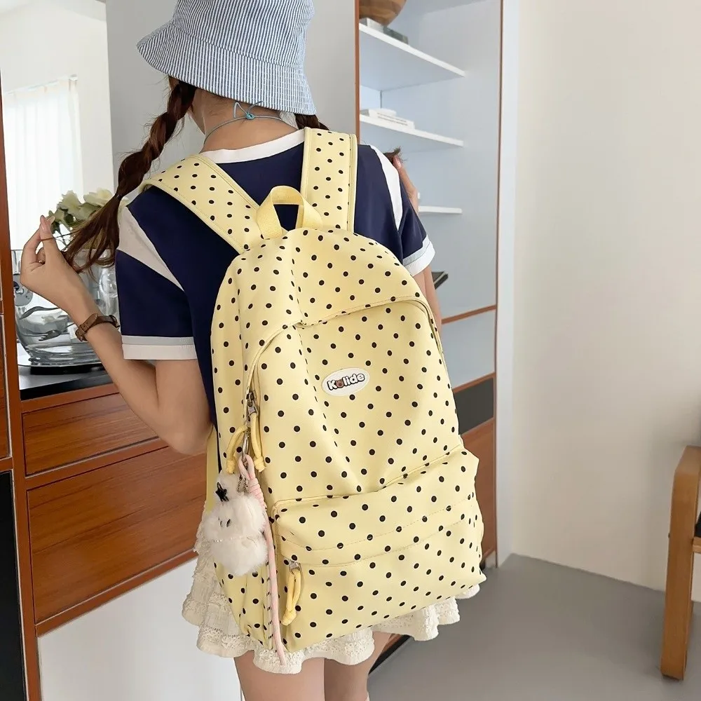 Fashion Nylon Student Backpack Lightweight Polka Dot Travel Rucksack Large Capacity Multi Pocket School Bag for Students Girls