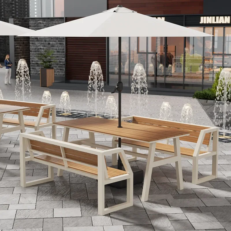 for Outdoor Table and Chair Set Villa Courtyard Square with Umbrella Leisure Bench Seat for Bed and Breakfast Patio Furniture