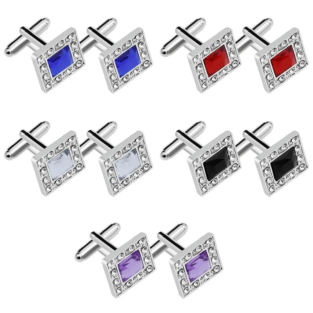 1Pair French Zircon Square Cufflinks Fashion Men\'s Business Banquet Suit Shirt Cuffs Buttons Luxury Wedding Cuff Links Gifts