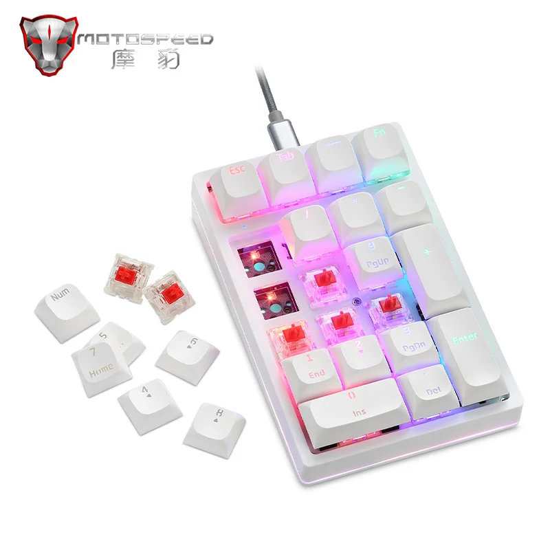 Motospeed K24 RGB Mechanical Numeric Keypad 21Keys White Hot-Swap Switch Wired Keyboard Computer Numpad With Drive For Laptop PC