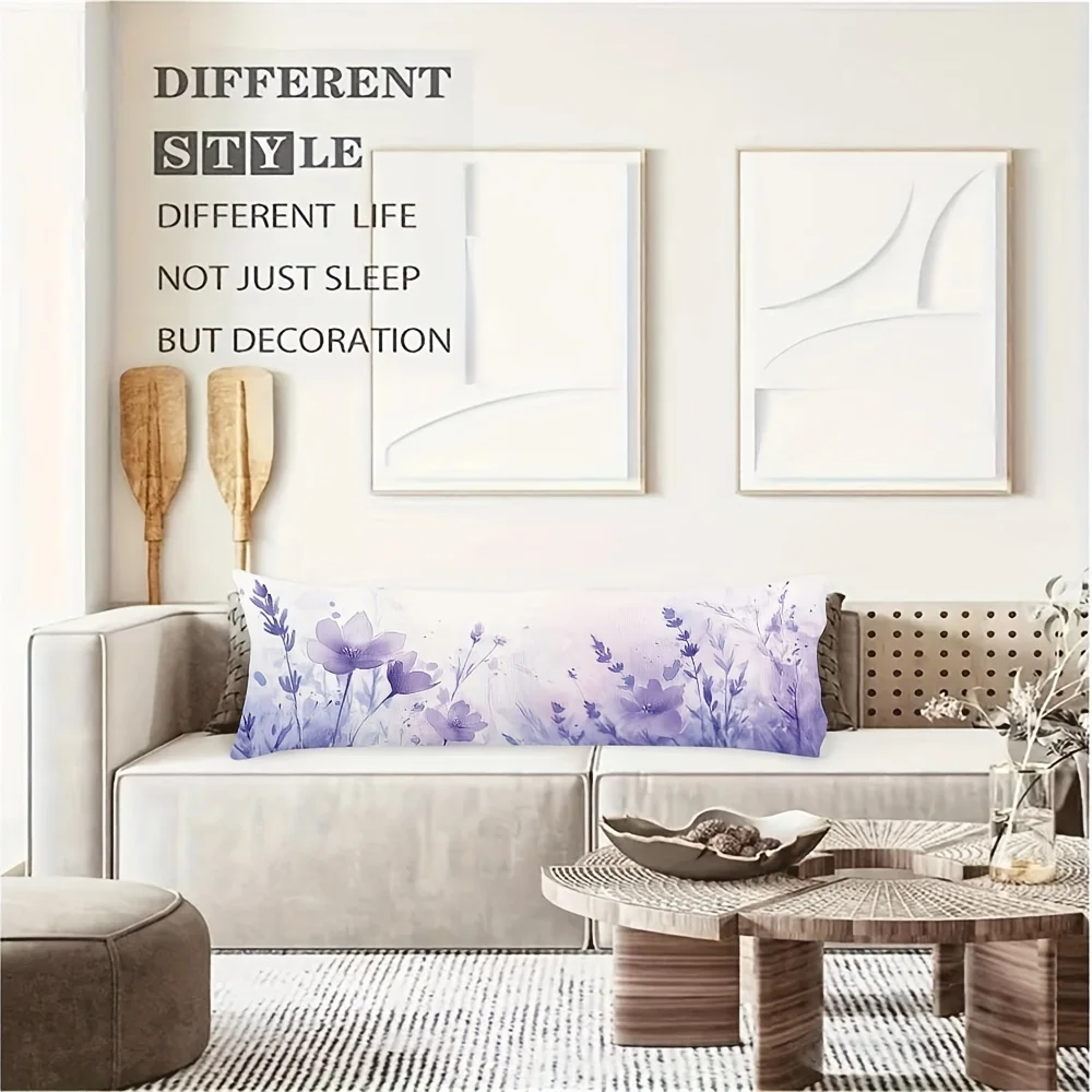 Lavender Floral Pattern Double-Sided Design Pillowcase - Made of Soft Polyester Material, Featuring a Zipper Closure, Machine Wa