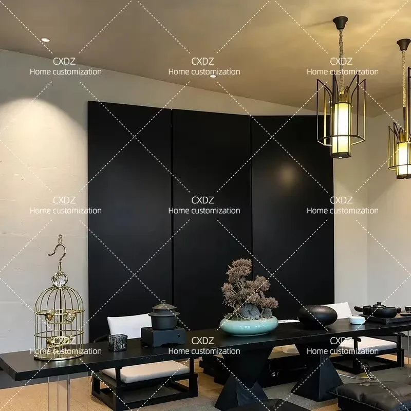 Custom Black Lacquer Folding Screen with Hand Painted Crane and Gold Foil Retro Texture Room Divider for Porch Tea Room