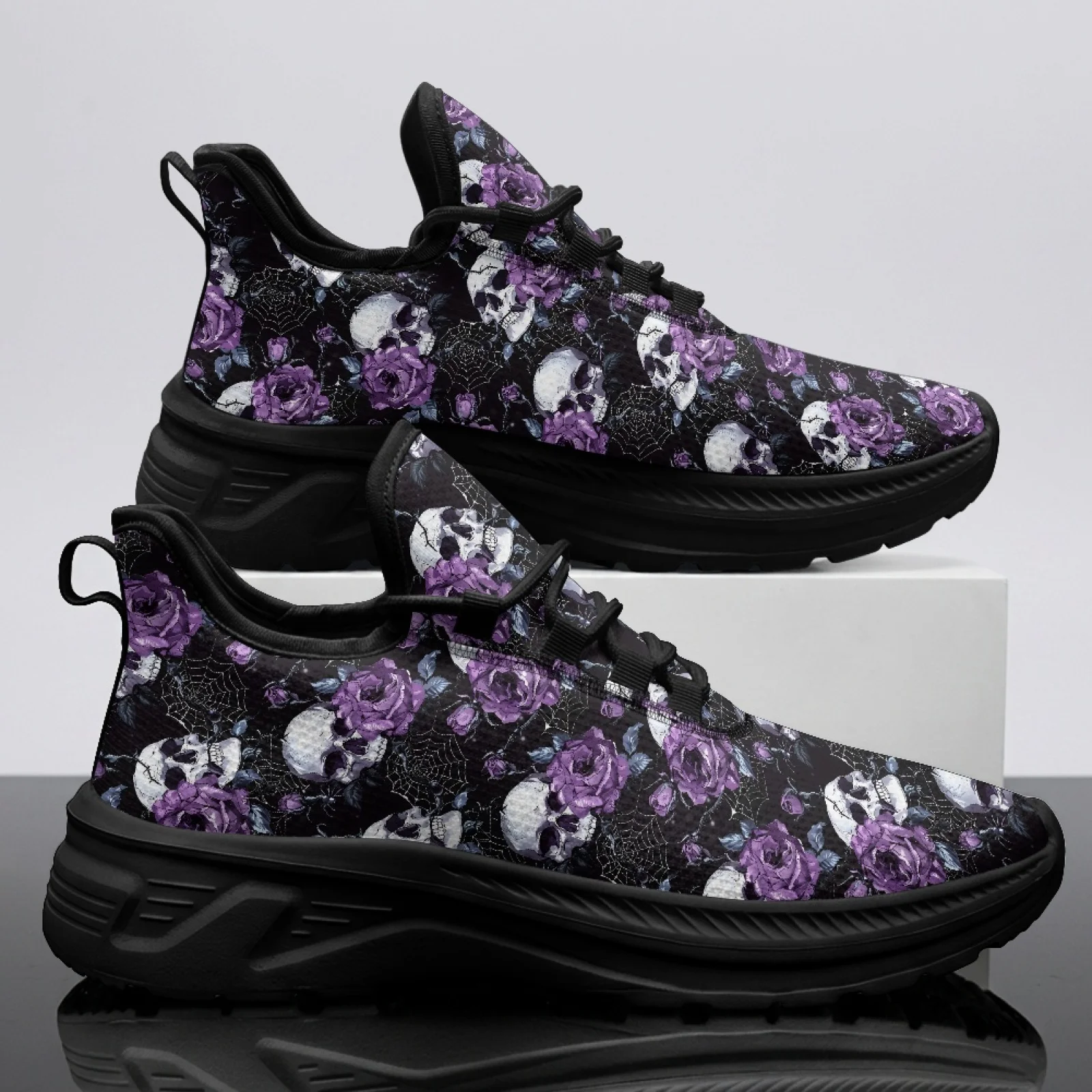 PENSTROLL Mesh & EVA Cushioned Athletic Shoes Breathable Running Sneakers for Men Work Purple Rose Skull