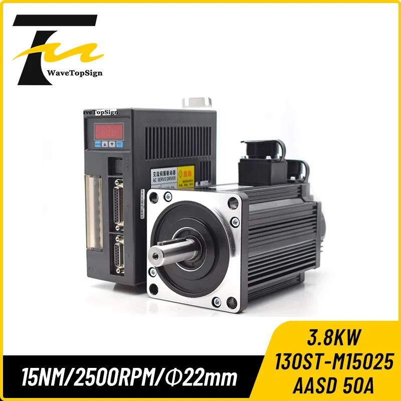 WaveTopSign 3.8KW AC Servo Motor Kits 15N.M 130ST-M15025 AASD 50A 2500RPM with 3m cable