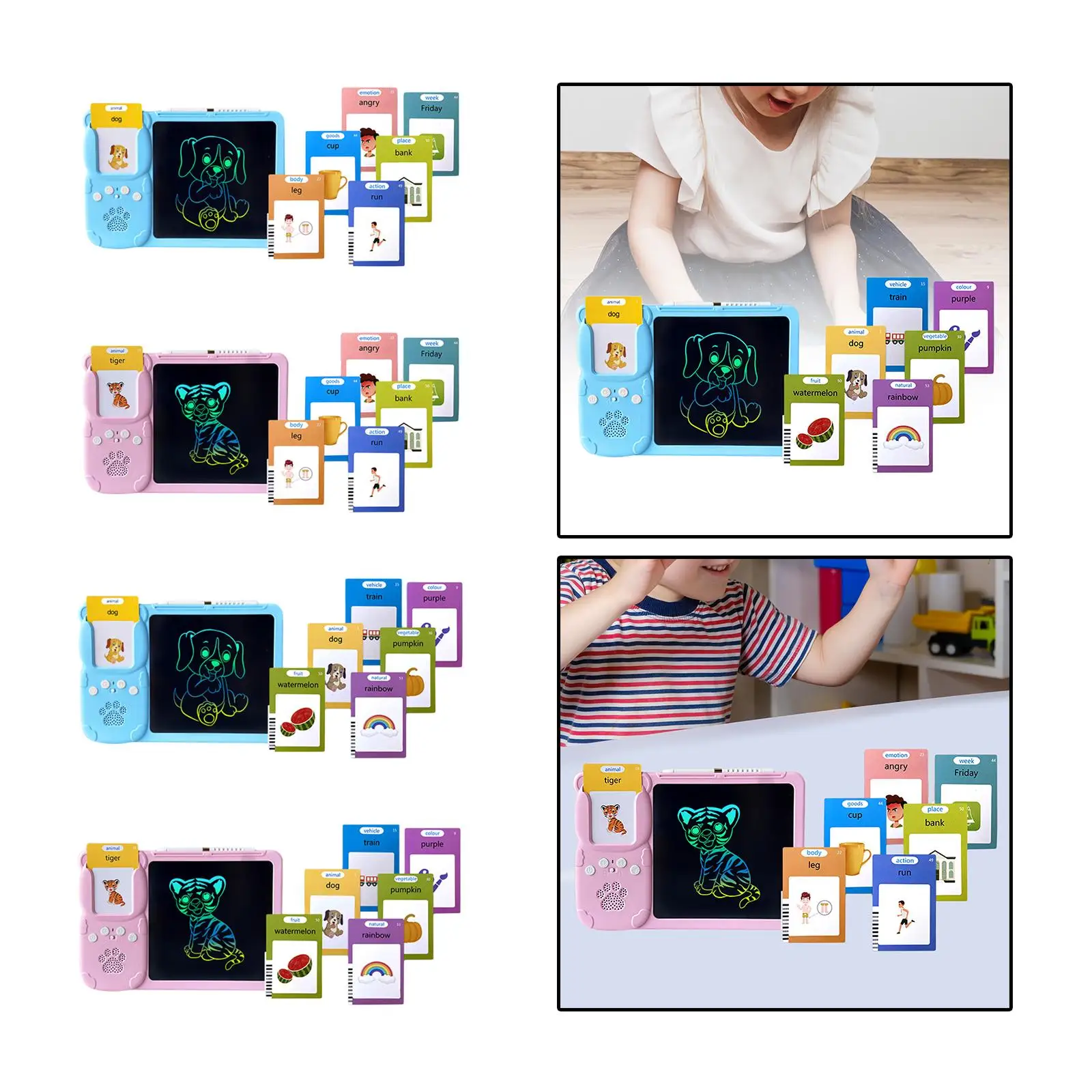 Talking Flash Cards Writing Tablet with Drawing Pad, Pocket Speech Talking Flash