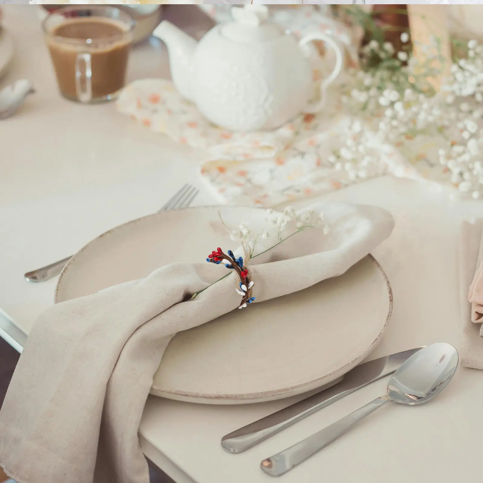 

10Pcs Napkin Rings Patriotic Pip Berry Rattan Design Independence Day Table Decor 4Th of July Party Holiday Tableware
